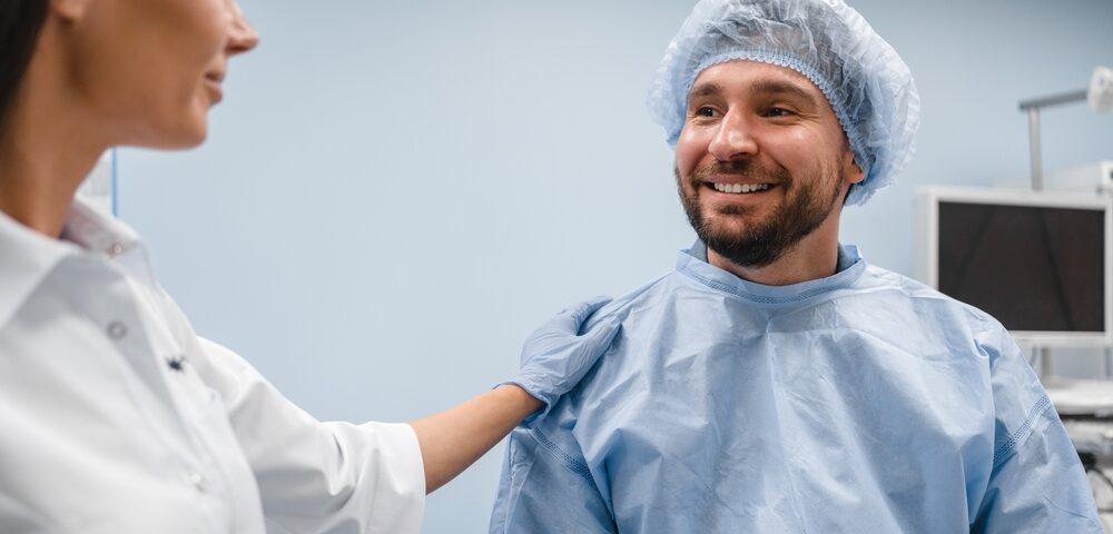man prepping for RFA vein treatment near Columbia MD