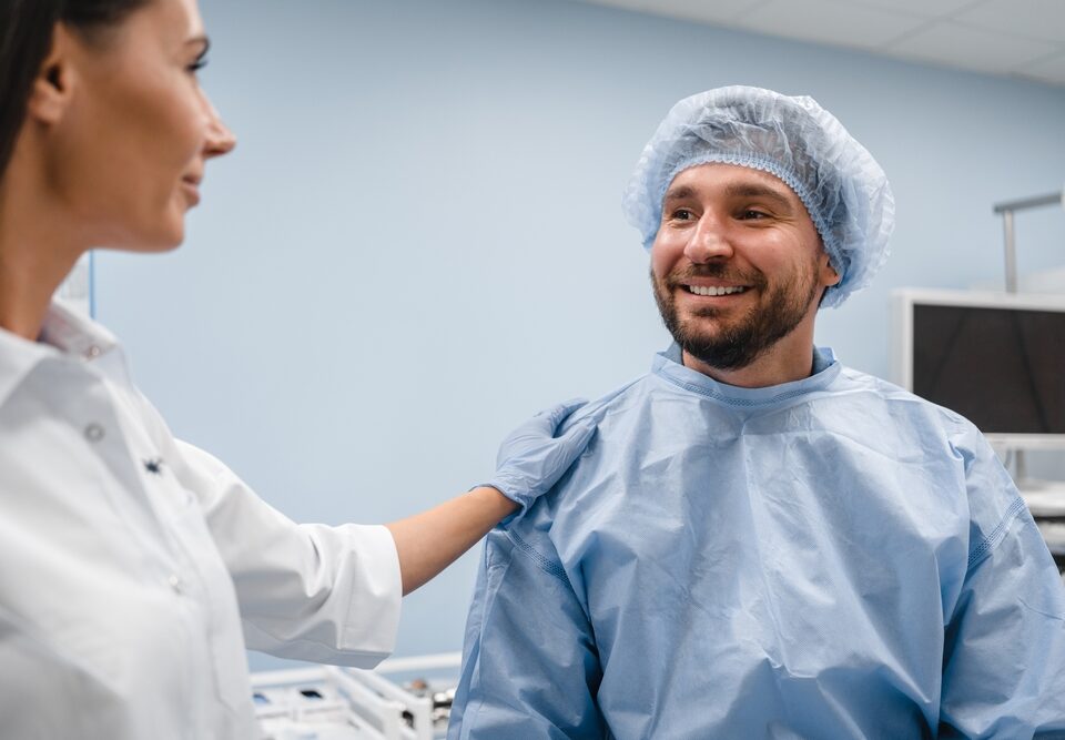 man prepping for RFA vein treatment near Columbia MD